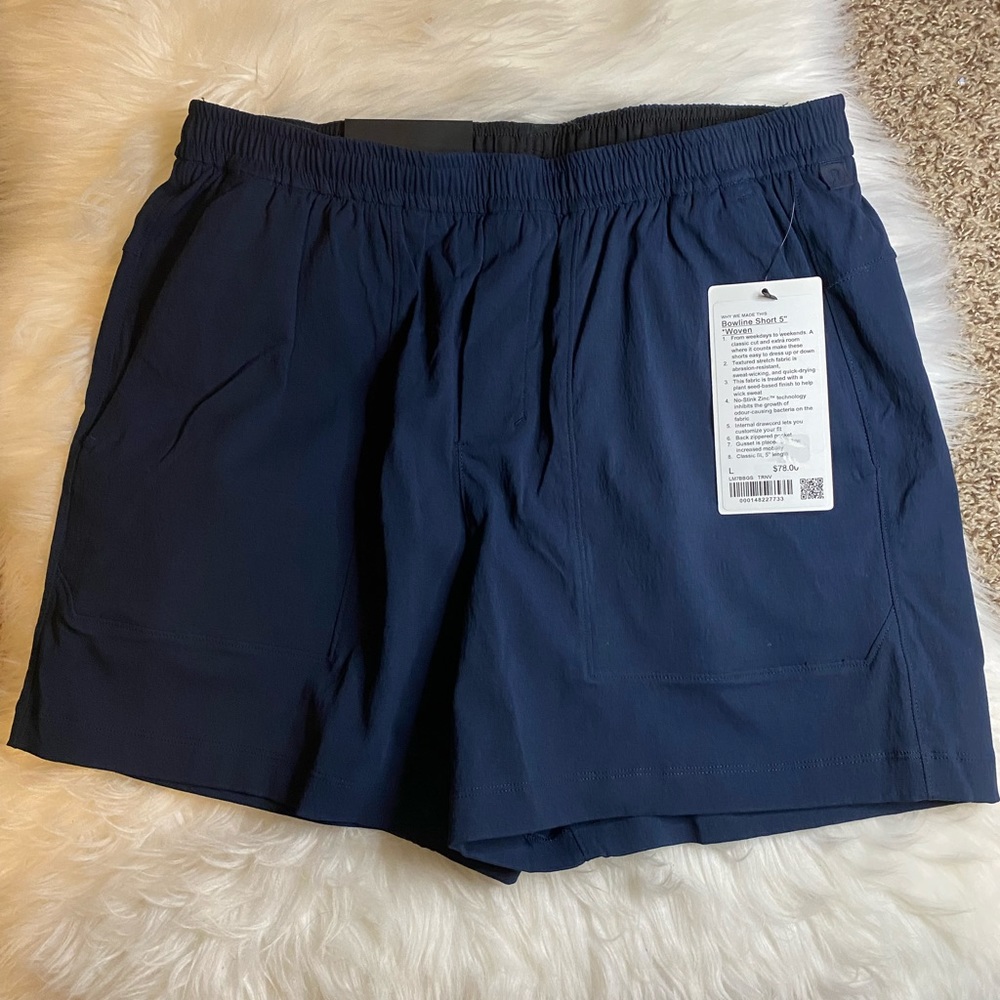 Lululemon Bowline Short 5"Woven Men Size L Large TRNV Navy Blue New